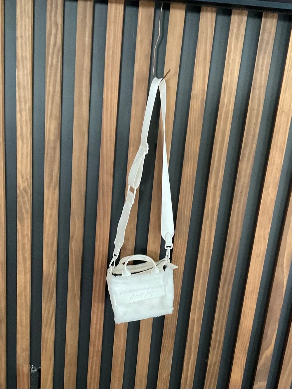 Betsey Johnson White Faux-Fur Crossbody Cosmetic Bag with Adjustable Strap